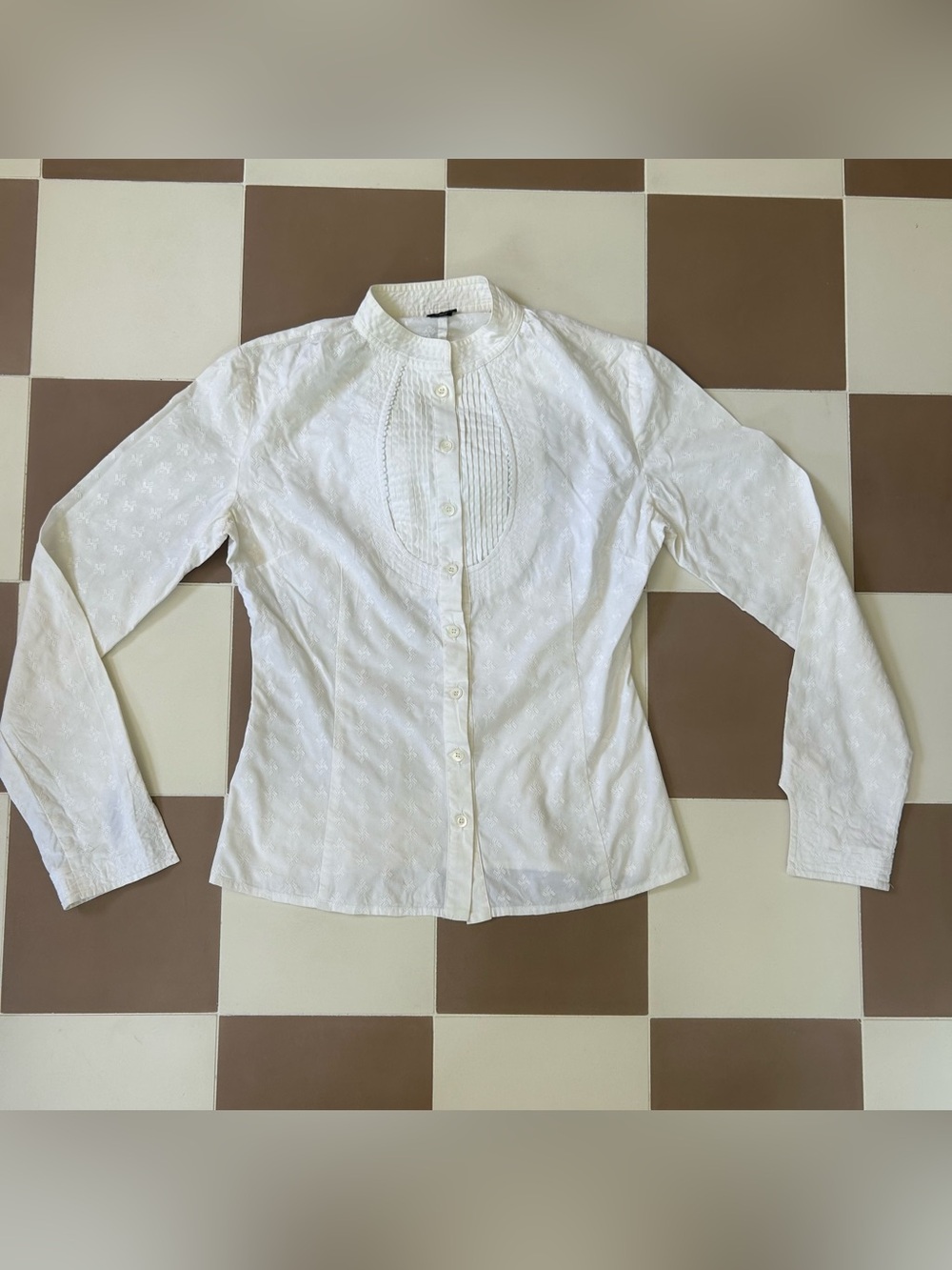 JOSEPH White Embroidered Bib Front Button Down Blouse Italy Small